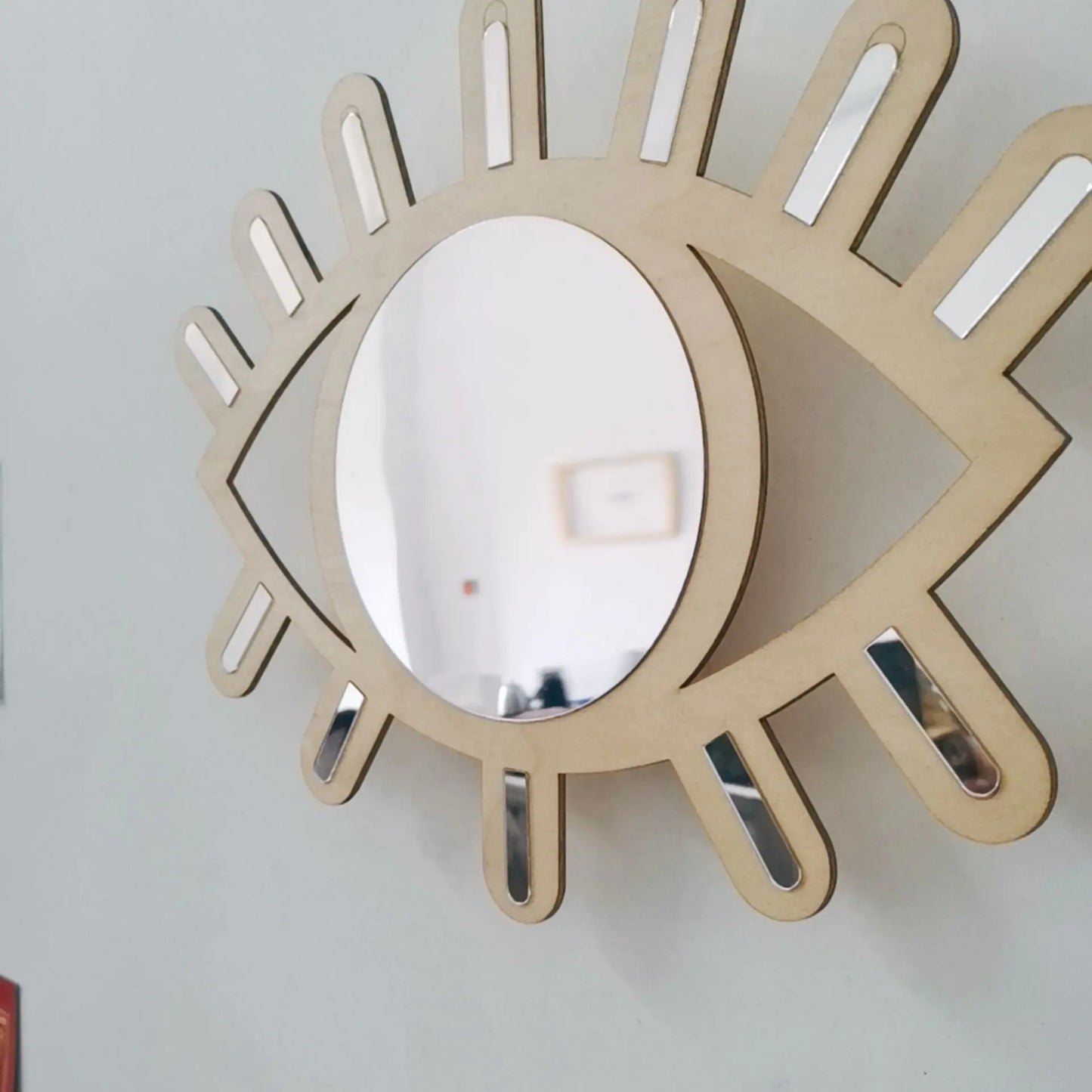Wooden Eye-Shaped Wall Mirror