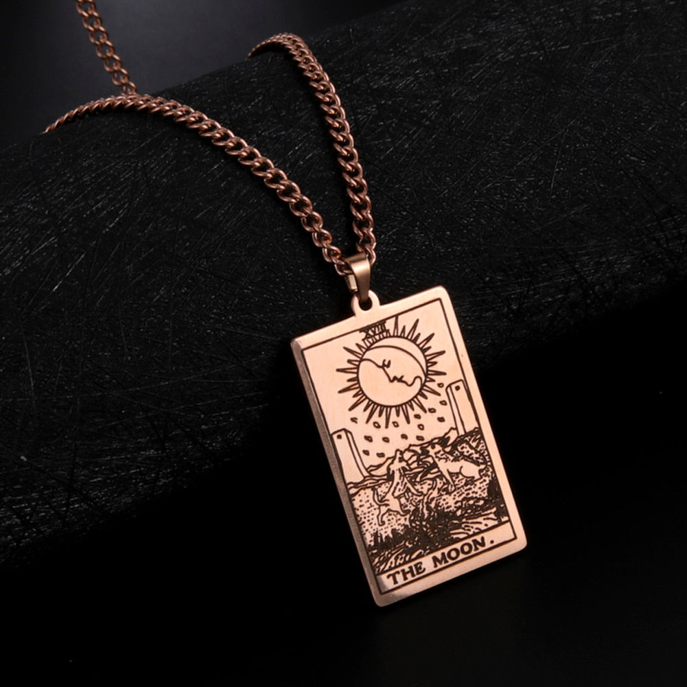 Gold Box Chain Tarot Card Necklace