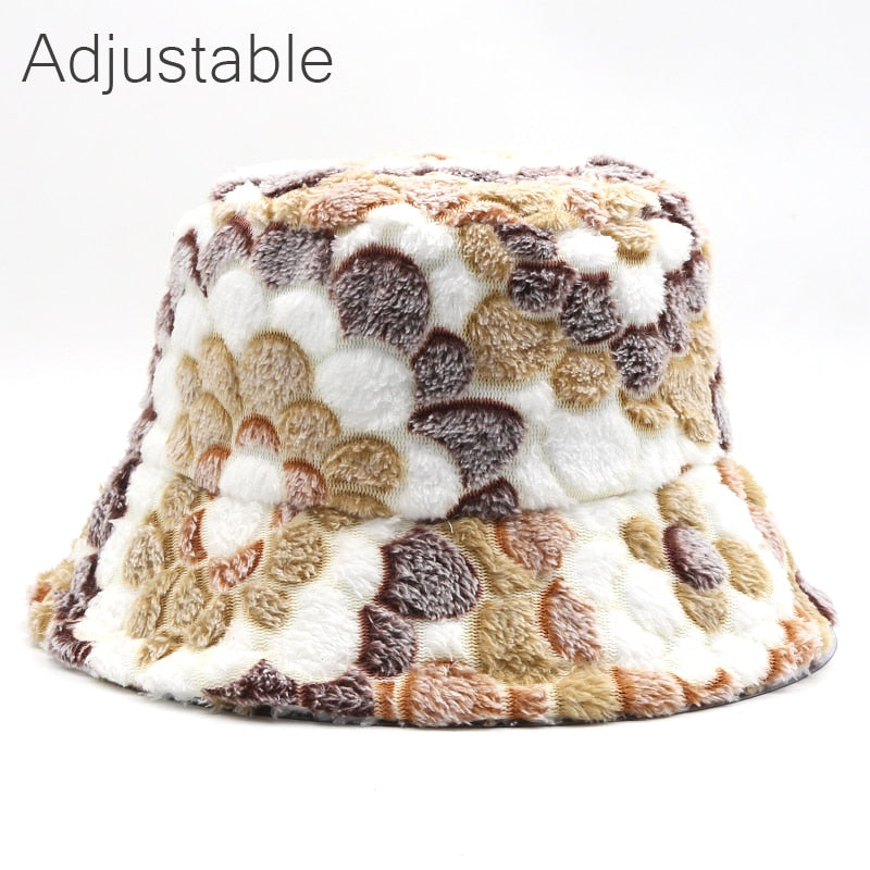 Faux Fur Fluffy Floral Pattern Bucket Hats