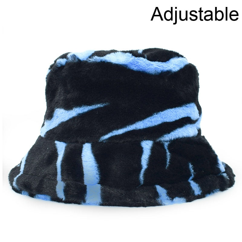 Faux Fur Fluffy Floral Pattern Bucket Hats