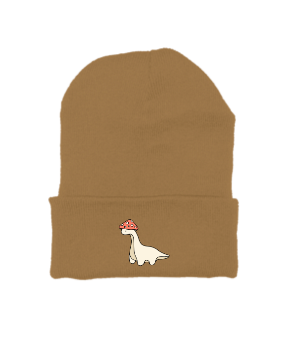 Yellow Baby Dino with Mushroom Hat Embroidered Beanie