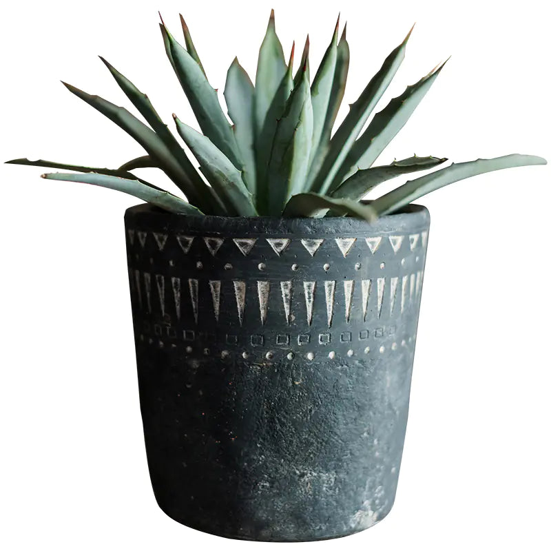 African Element Vintage Black Ceramic Planter