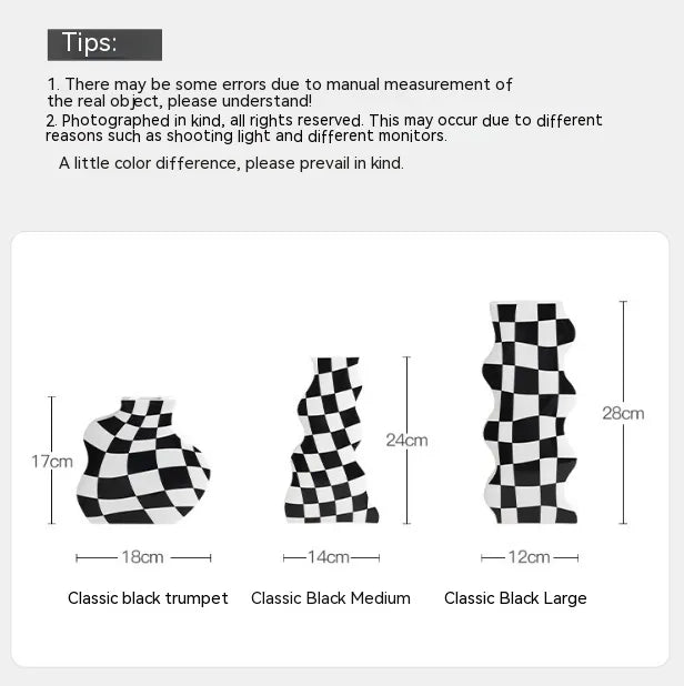 Checkerboard Grid Ceramic Vase