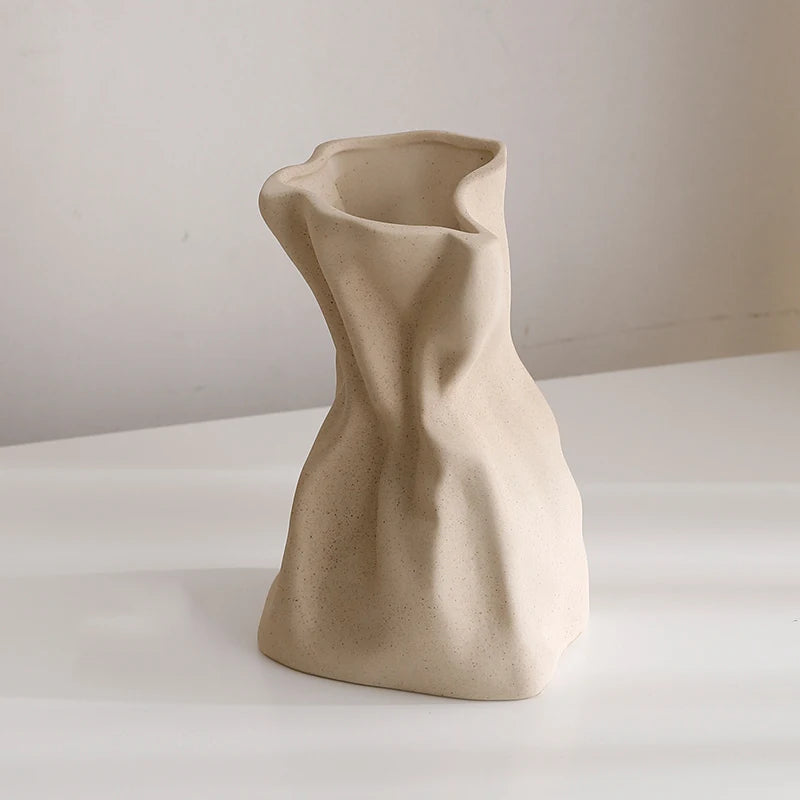 Crinkle Paper Bag Ceramic Vase