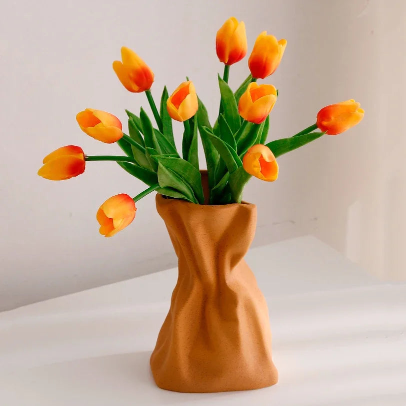 Crinkle Paper Bag Ceramic Vase