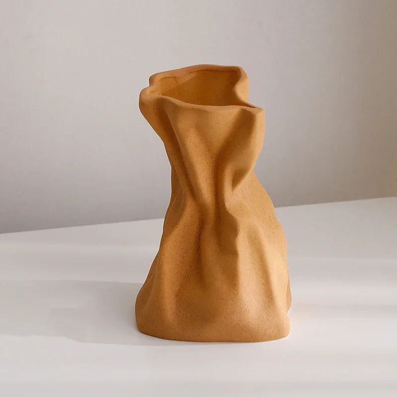 Crinkle Paper Bag Ceramic Vase