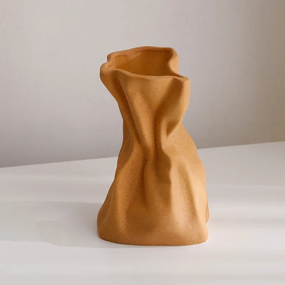 Crinkle Paper Bag Ceramic Vase