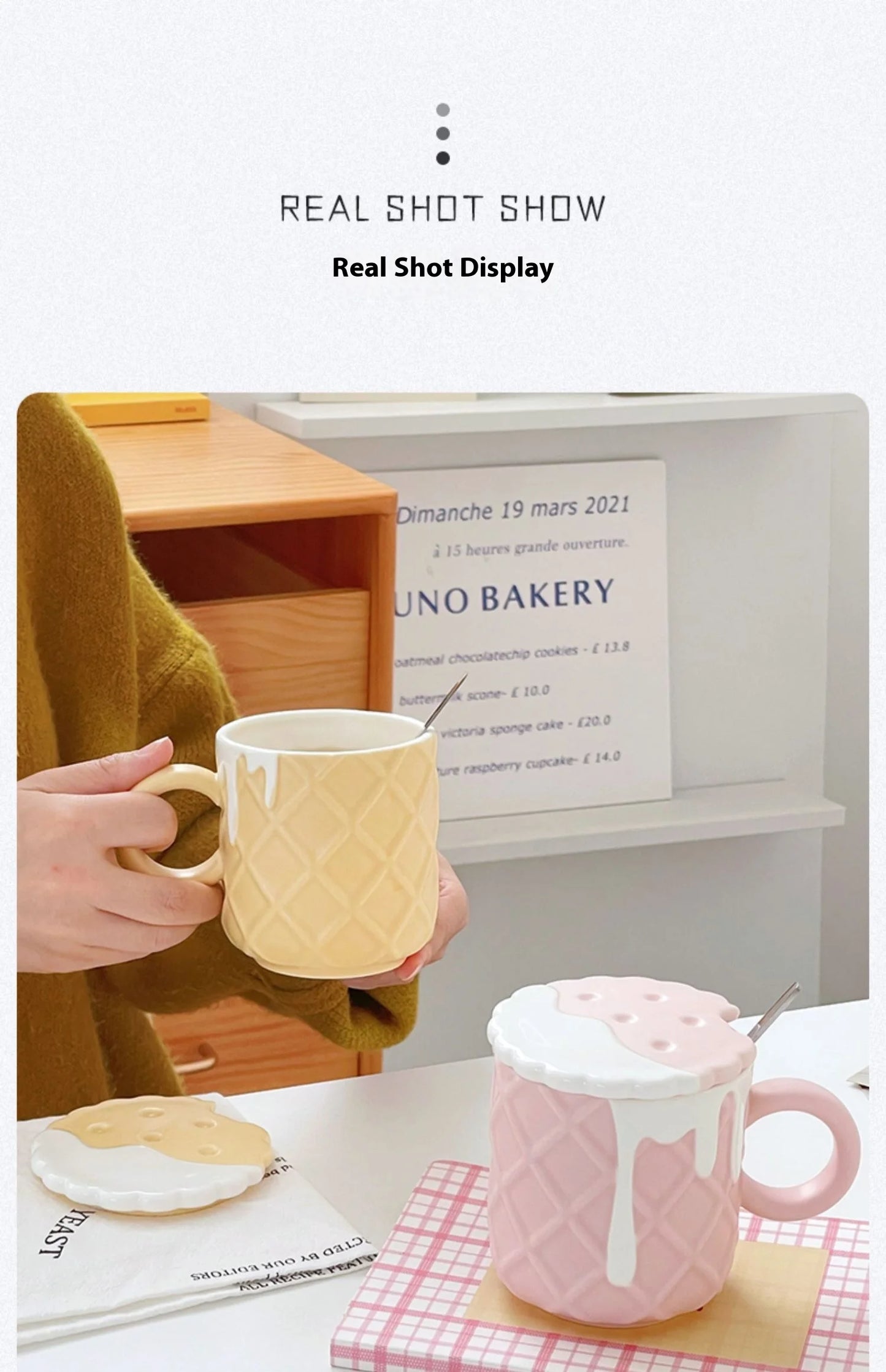 Ceramic Waffle Cone Mug With Lid & Spoon