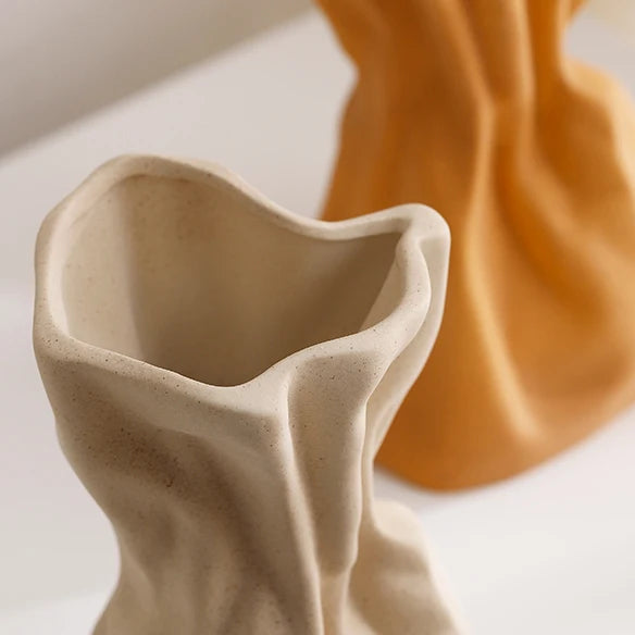 Crinkle Paper Bag Ceramic Vase