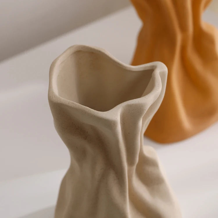 Crinkle Paper Bag Ceramic Vase