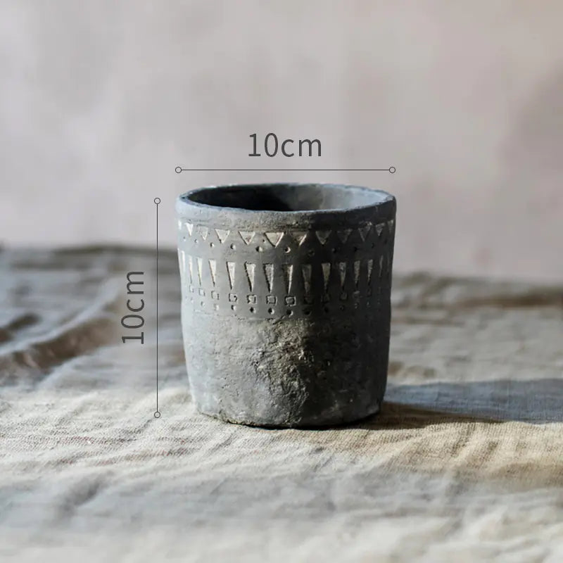 African Element Vintage Black Ceramic Planter