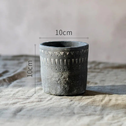 African Element Vintage Black Ceramic Planter