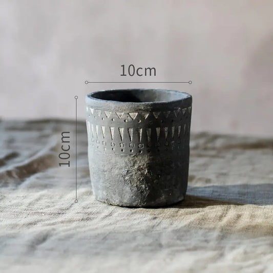 African Element Vintage Black Ceramic Planter