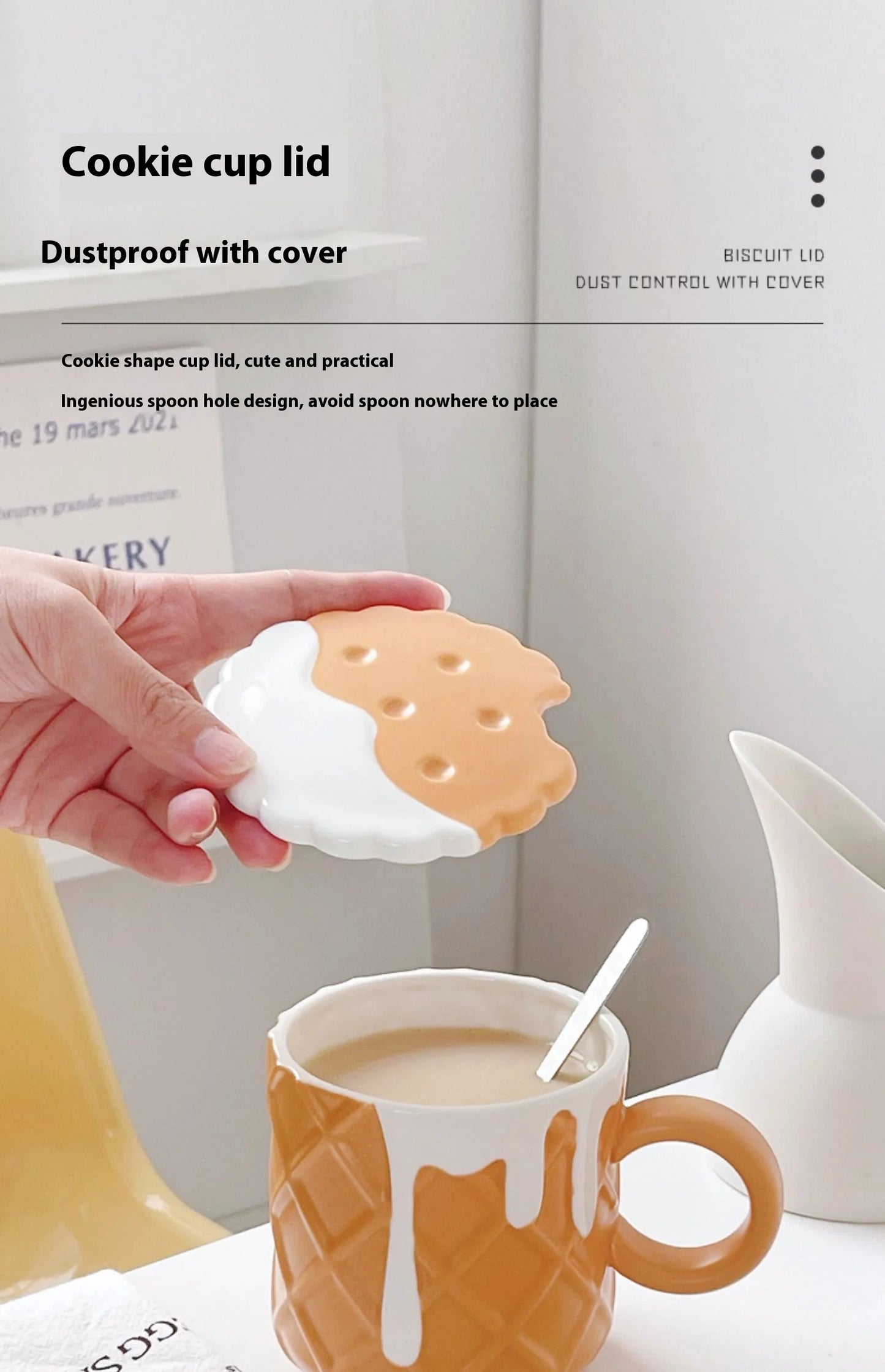 Ceramic Waffle Cone Mug With Lid & Spoon
