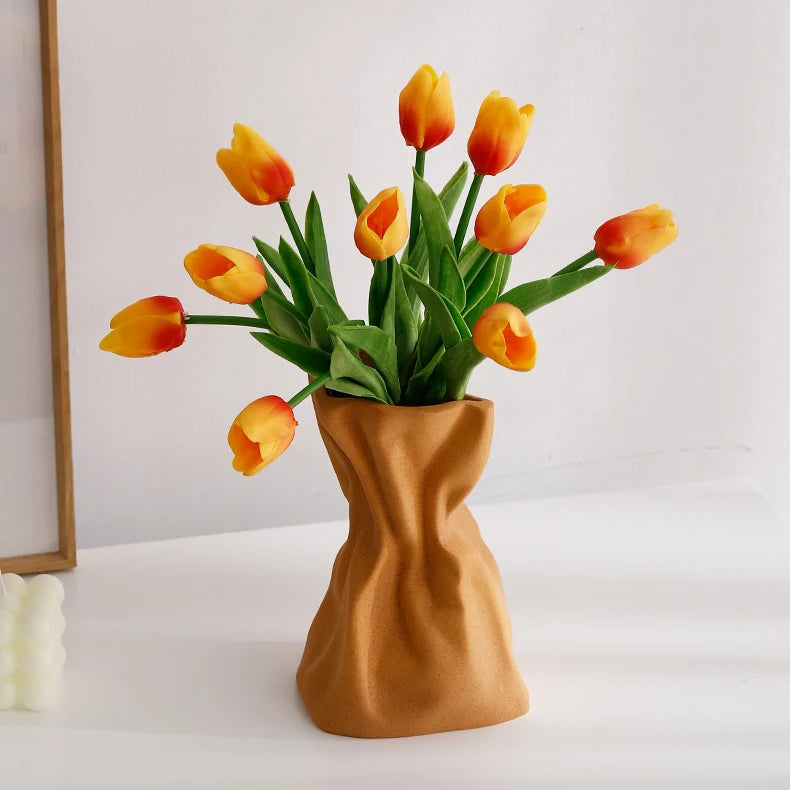 Crinkle Paper Bag Ceramic Vase