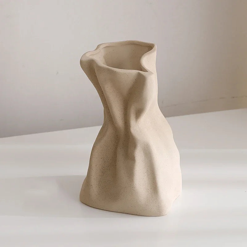 Crinkle Paper Bag Ceramic Vase