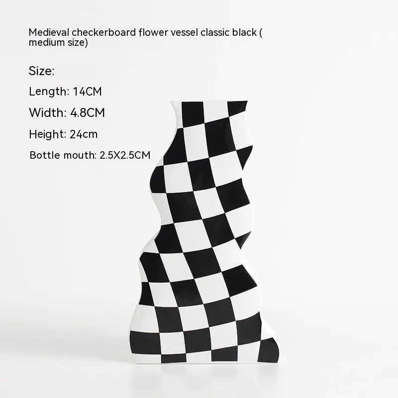 Checkerboard Grid Ceramic Vase