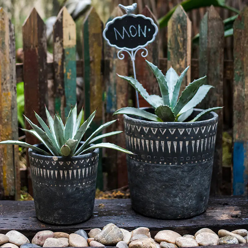 African Element Vintage Black Ceramic Planter