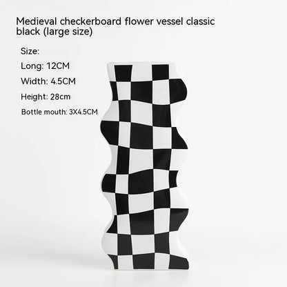 Checkerboard Grid Ceramic Vase