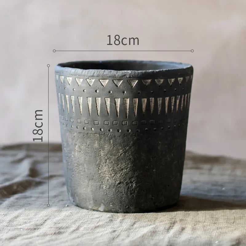 African Element Vintage Black Ceramic Planter