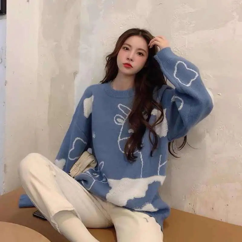 Cartoon Cow Loose Pullover Sweater