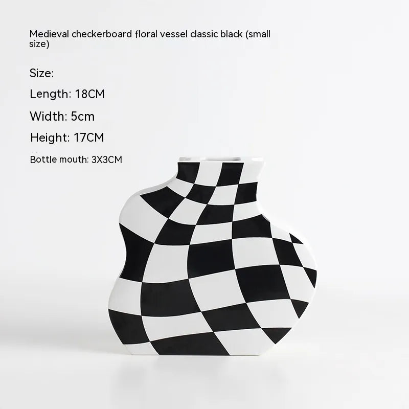 Checkerboard Grid Ceramic Vase