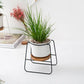 Geometric Ceramic Planter Set with Bamboo Stand and Iron Frame