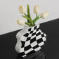 Checkerboard Grid Ceramic Vase