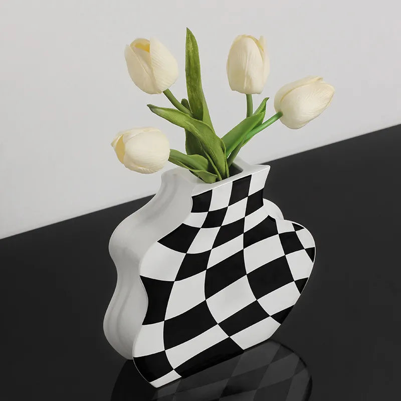 Checkerboard Grid Ceramic Vase