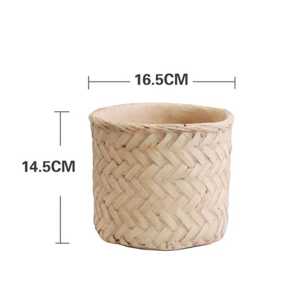 Retro Woven Bamboo-Style Cement Planter