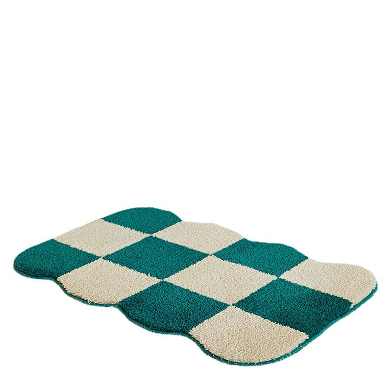 Simple Chessboard Grid Cashmere Floor Mat