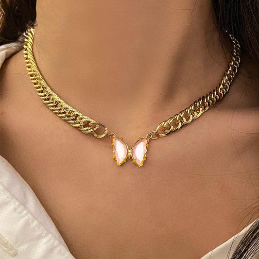 Pink Acrylic Butterfly Chain Necklace