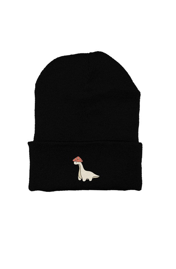 Yellow Baby Dino with Mushroom Hat Embroidered Beanie