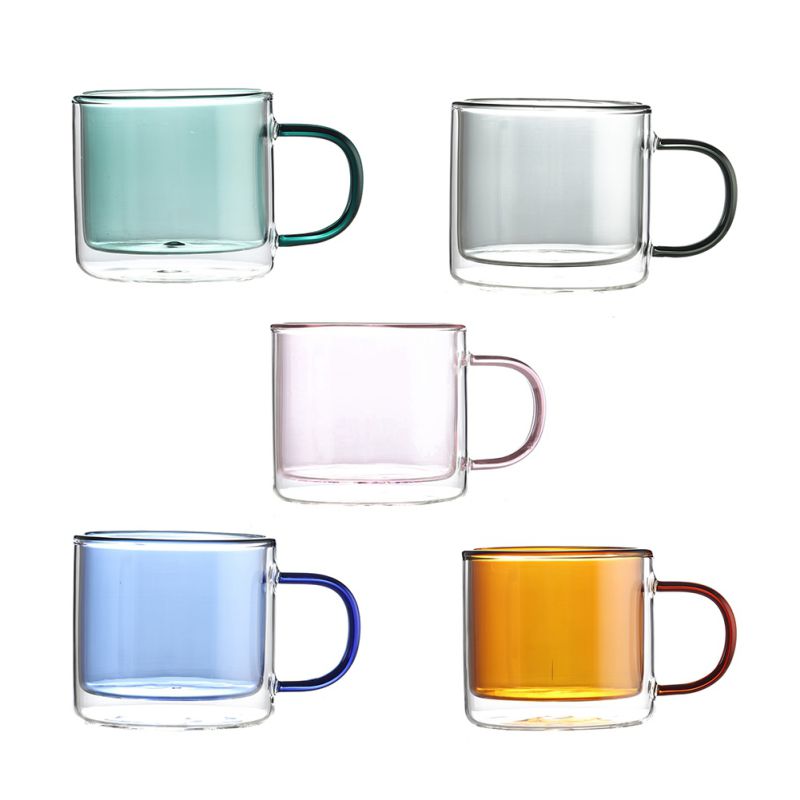 Double Wall Glass Colorful Mug