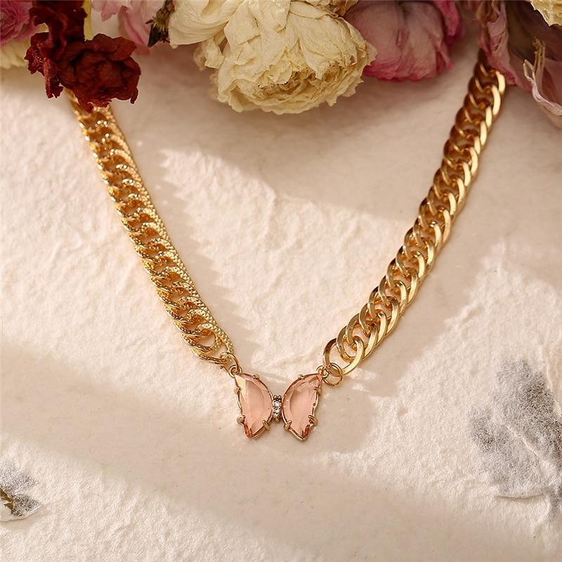 Pink Acrylic Butterfly Chain Necklace