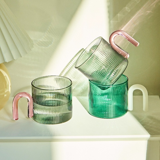 Colorful Handle Ripple Glass Mug