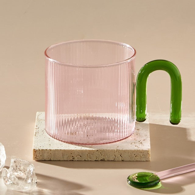 Colorful Handle Ripple Glass Mug