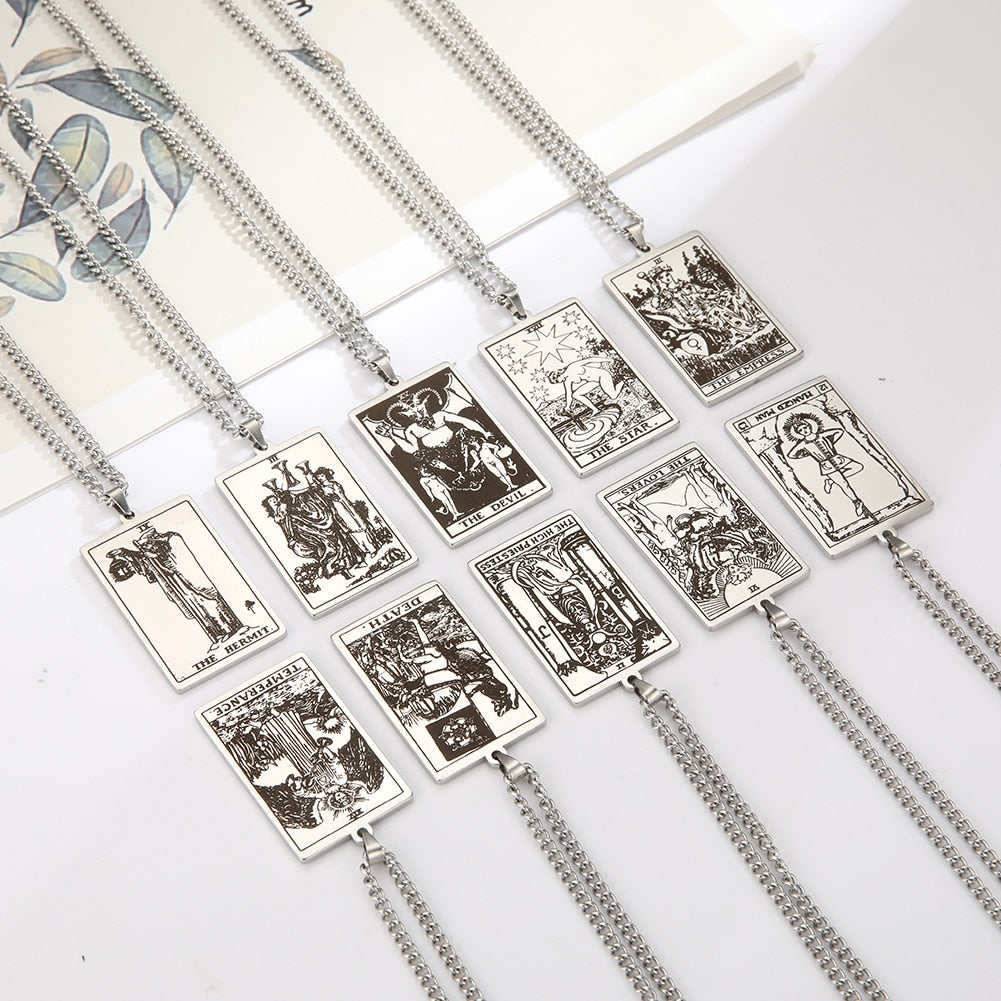 Silver Box Chain Tarot Card Necklace