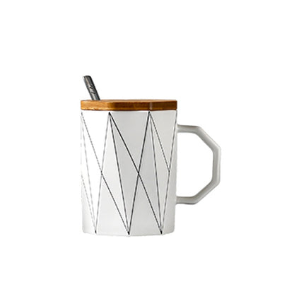 Matte Geometric Mugs With Bamboo Lid