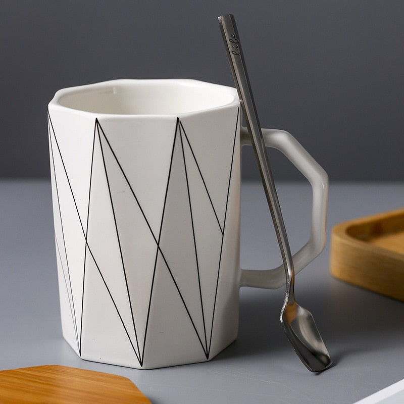 Matte Geometric Mugs With Bamboo Lid