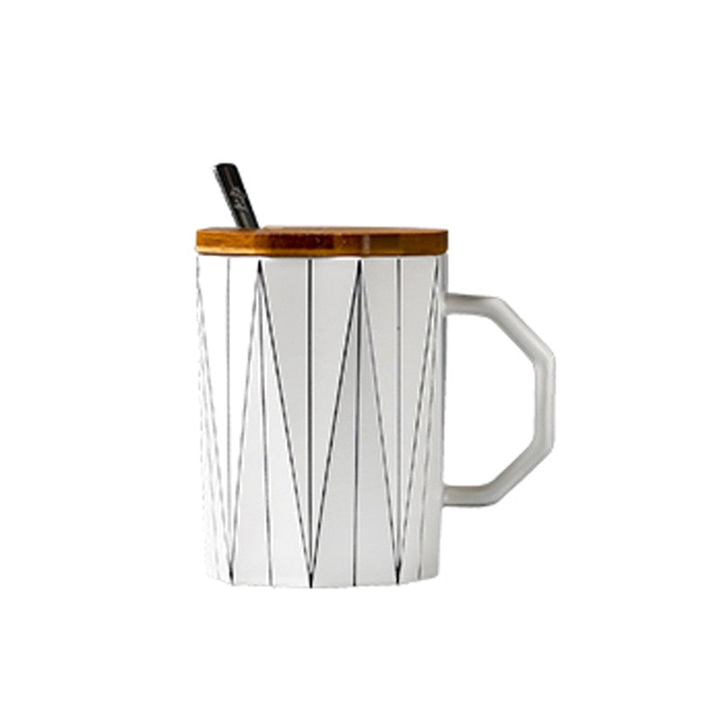 Matte Geometric Mugs With Bamboo Lid