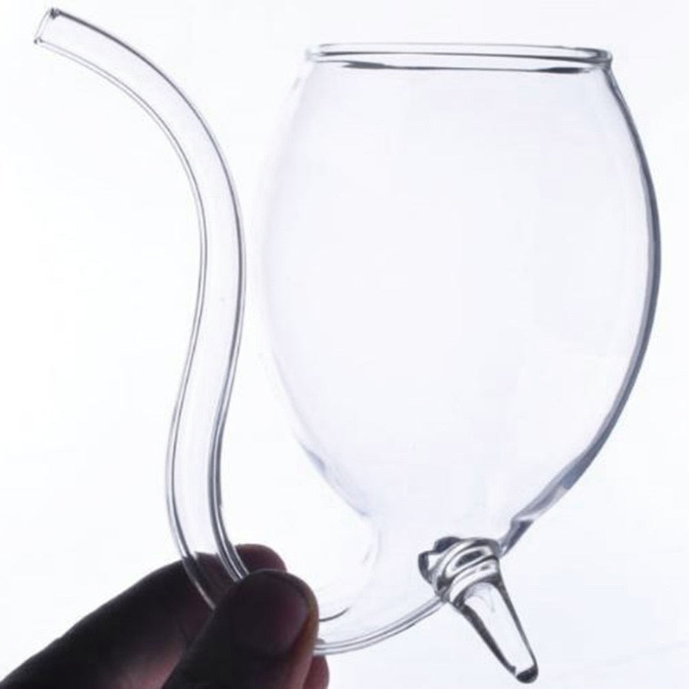 Glass Transparent Cup Mug With Built in Straw