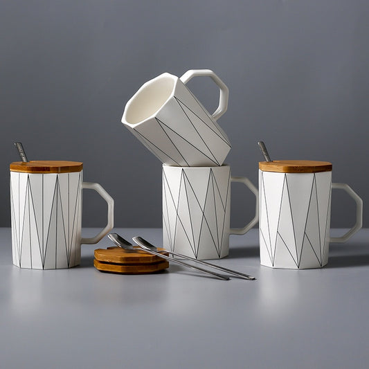 Matte Geometric Mugs With Bamboo Lid