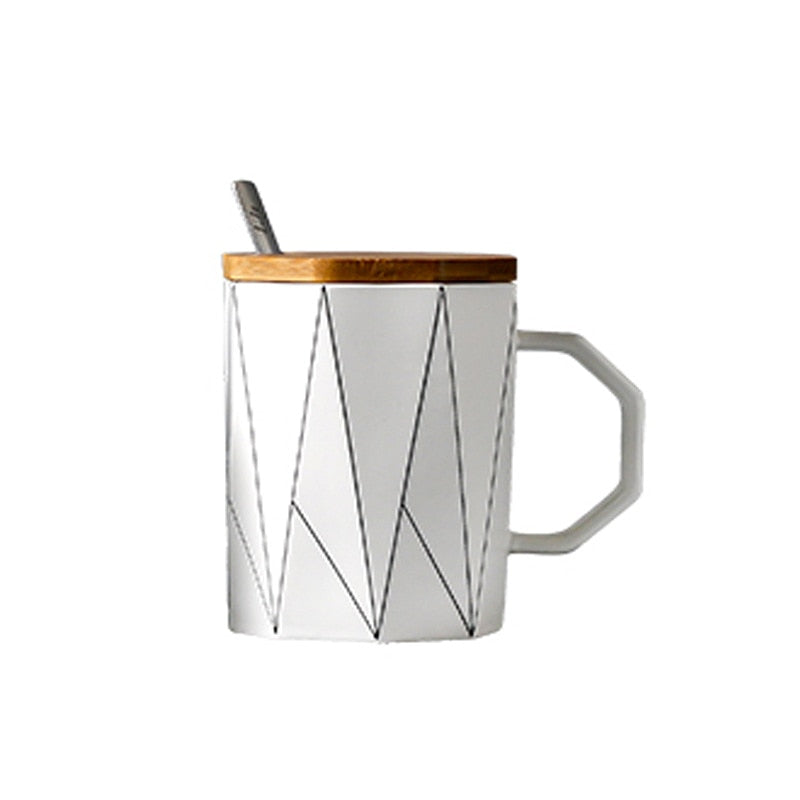 Matte Geometric Mugs With Bamboo Lid