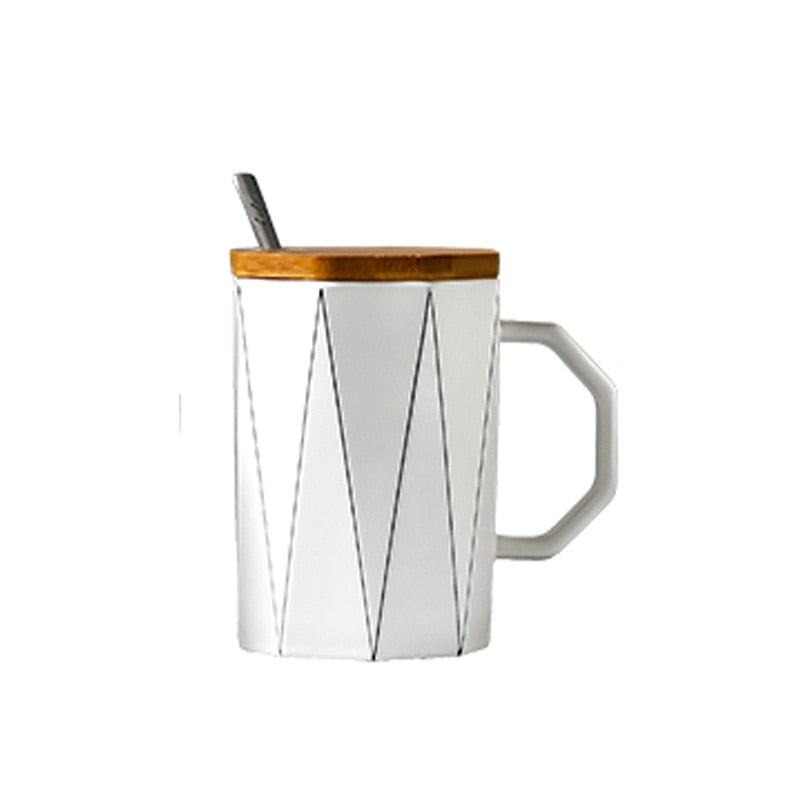 Matte Geometric Mugs With Bamboo Lid