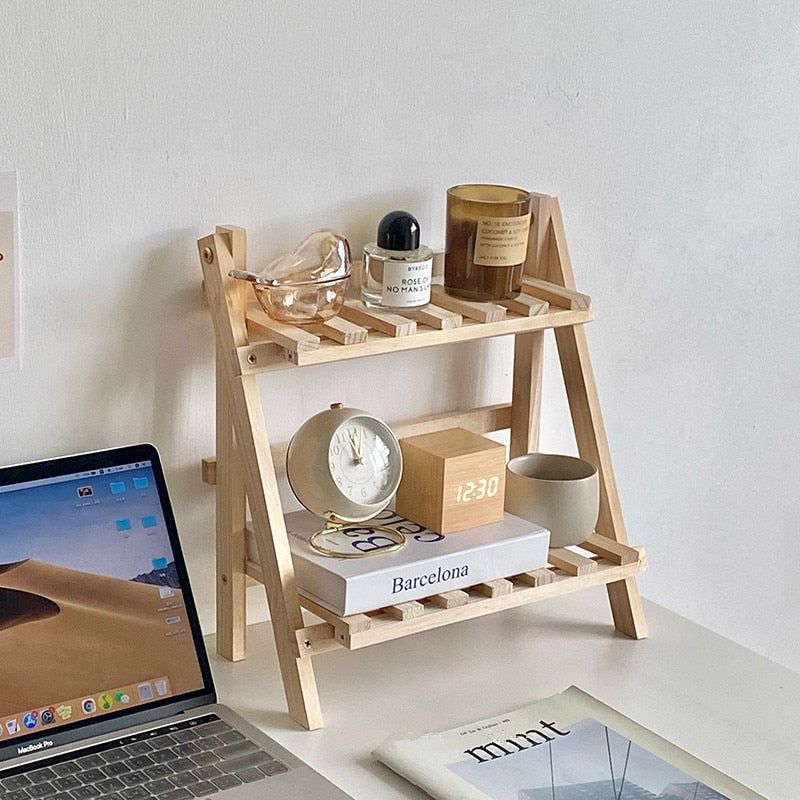 Double Layer Adjustable Wooden Bookshelf