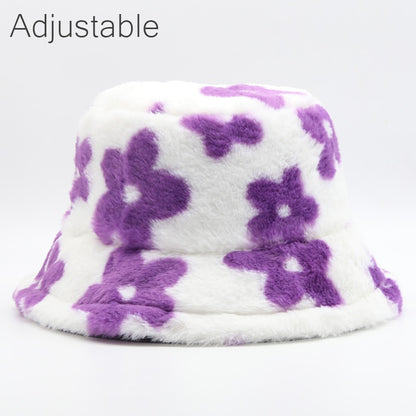 Faux Fur Fluffy Floral Pattern Bucket Hats