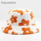 Faux Fur Fluffy Floral Pattern Bucket Hats