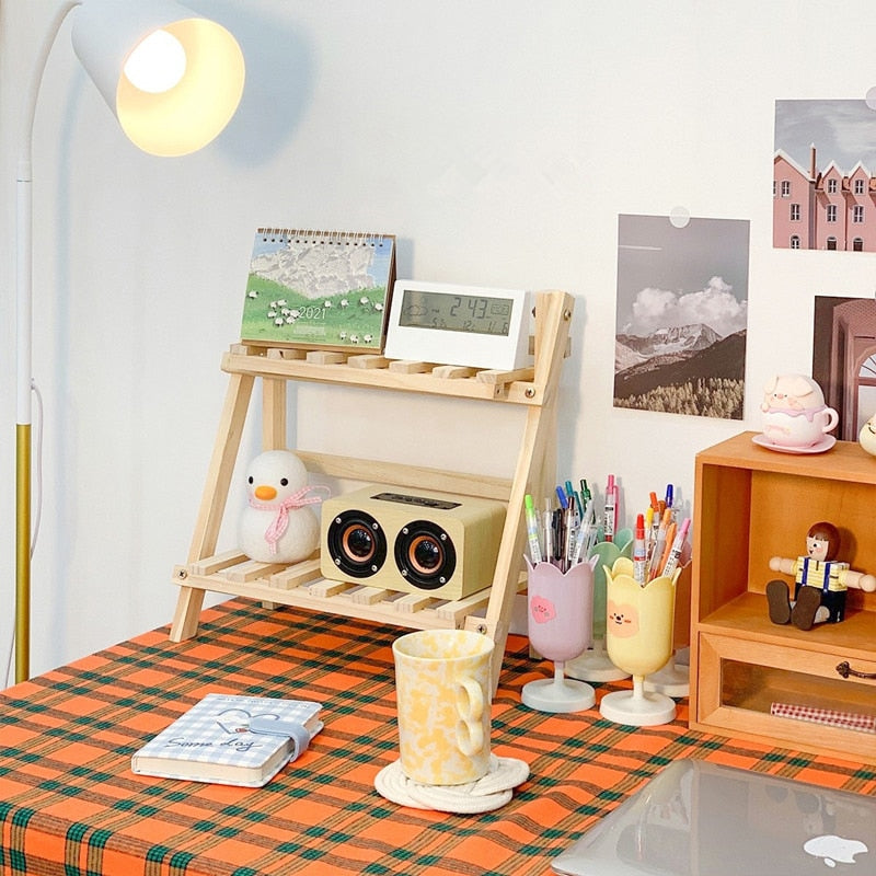 Double Layer Adjustable Wooden Bookshelf