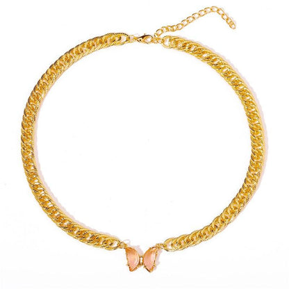 Pink Acrylic Butterfly Chain Necklace